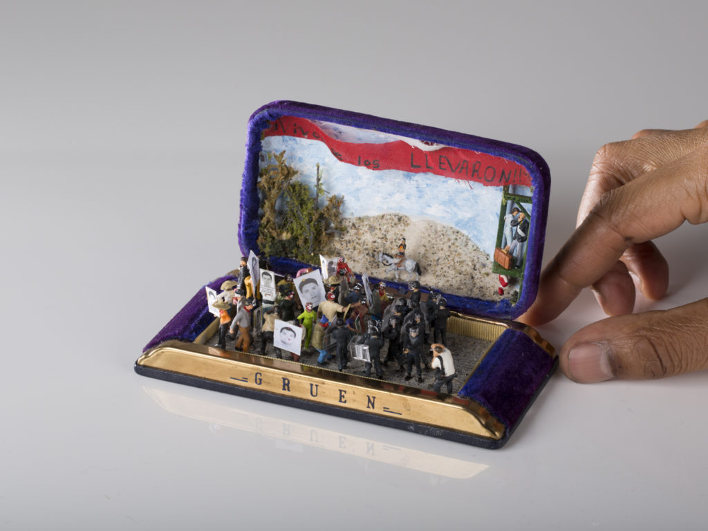 Mixed media diorama in reclaimed jewelry box by Curtis Talwst Santiago