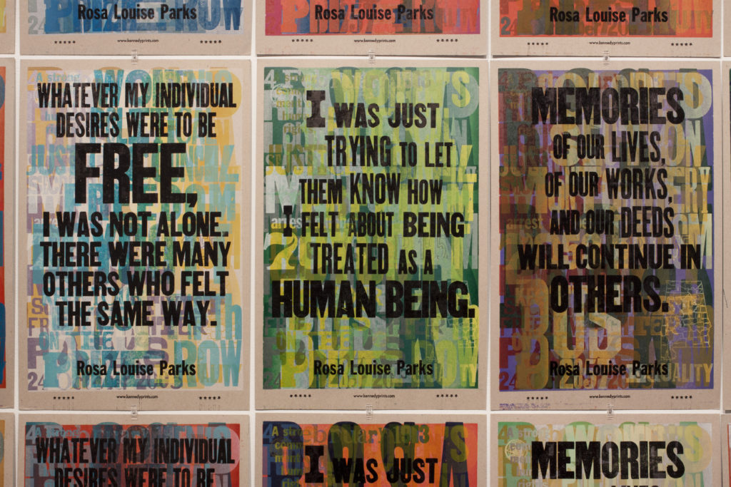 Amos Paul Kennedy Jr. Installation view "Letterpress Posters, Native American Jewelry" Kennedy Museum of Art, Ohio. 2014