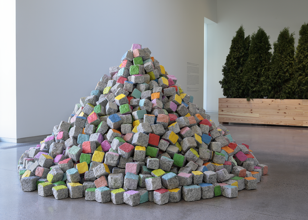 Pascale Marthine Tayou, Colored Stones, 2015-2018. Granite setts, paint, dimensions variable. Courtesy of the artist and GALLERIA CONTINUA, San Gimignano / Beijing / Les Moulins. Photo: David Hale
