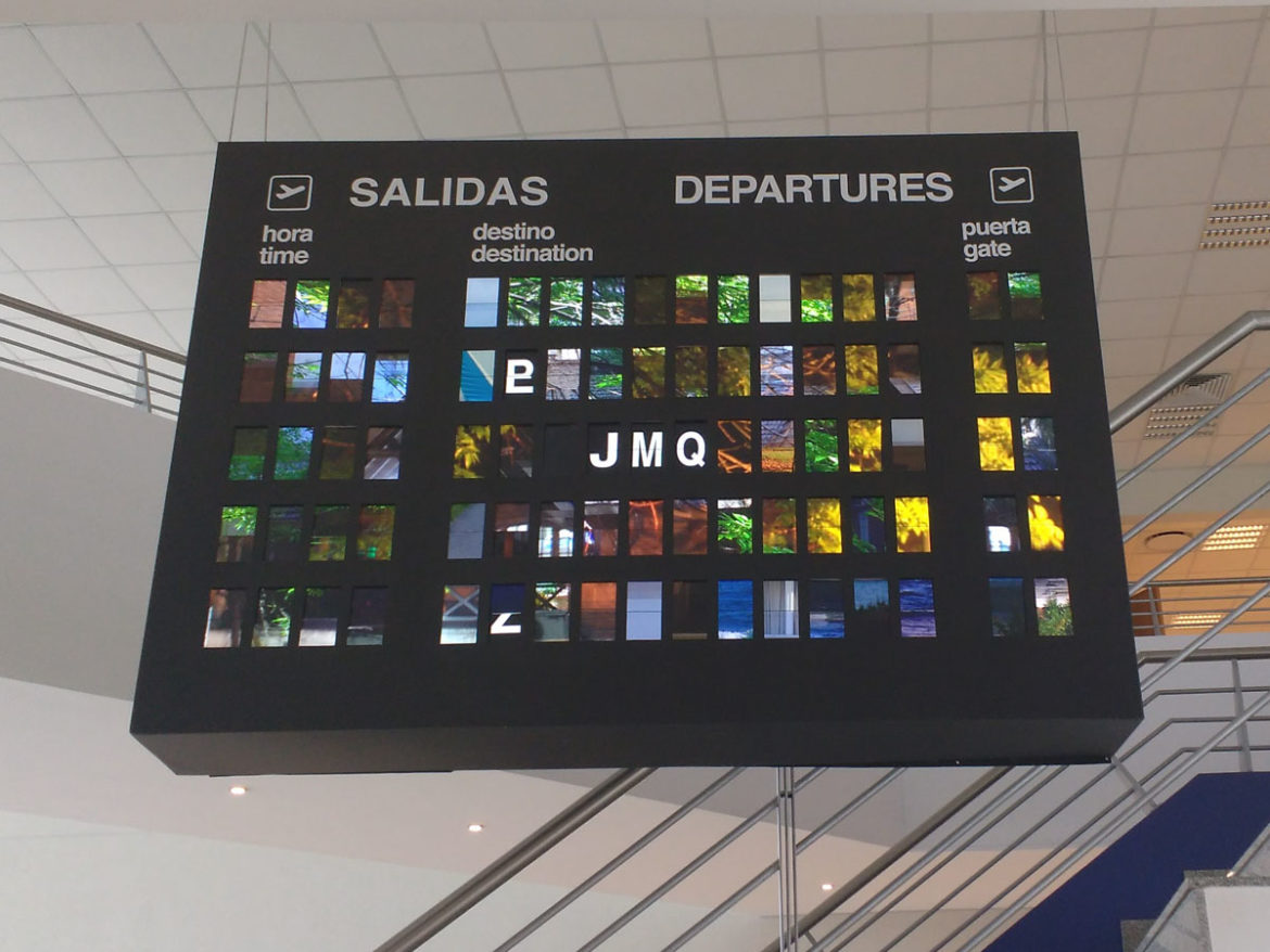 Martin Bonadeo, JetLag, 2015/2018. Mixed media including 86 cellphones and custom software