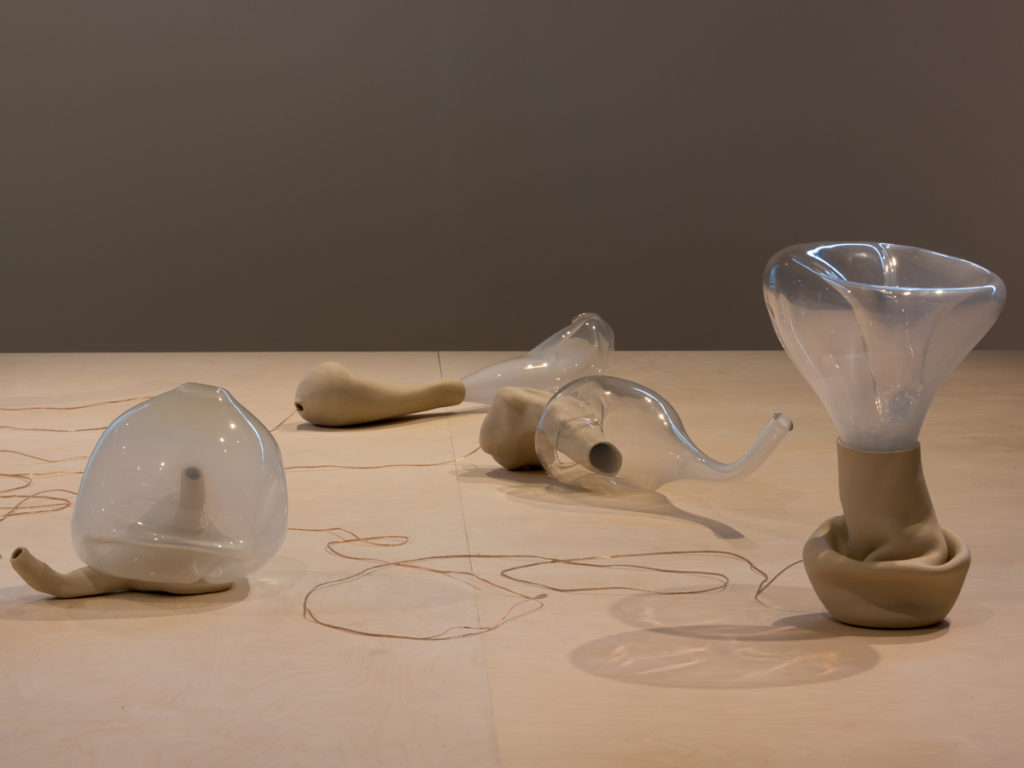 Julianne Swartz Sine Body 2017 Blown glass, Unglazed porcelain, electronics, sound generated from the objects Dimensions variable Installation view, The Museum of Arts and Design, NYC photo by Chris Kendall
