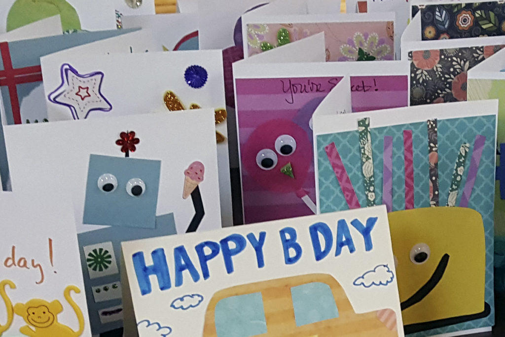 Various community-created birthday cards for the students of Carver Elementary