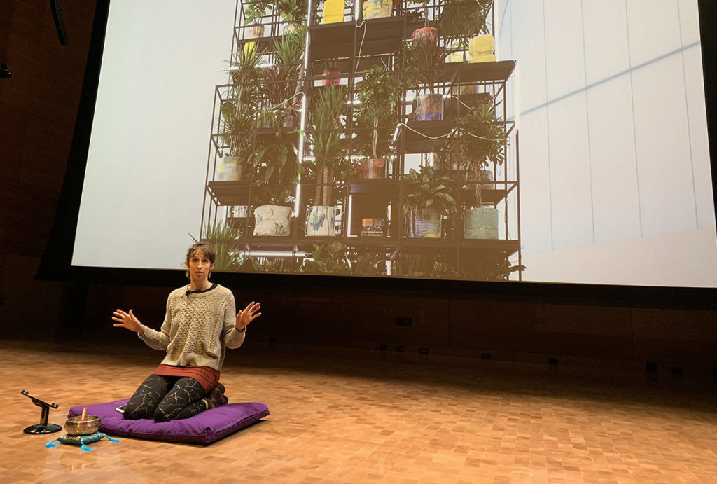 Mindfulness instructor Brinson Leigh Kresge leads a meditation session